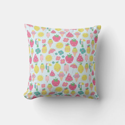 Coussin Cute Kawaii Fruit Tropical avec Visages Motif (Recto)