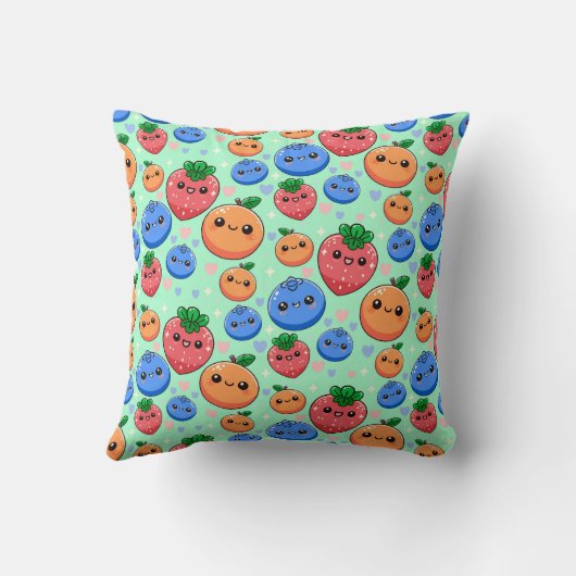 Coussin Cute Kawaii Green Orange Blue Fruit (Verso)