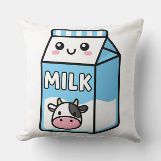 Coussin Cute Kawaii Milk Carton Illustration with Cow Icon