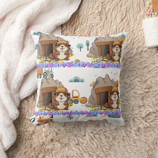 Coussin Cute Kawaii Miner Animal Gopher Moderne Imprimer (Couverture)