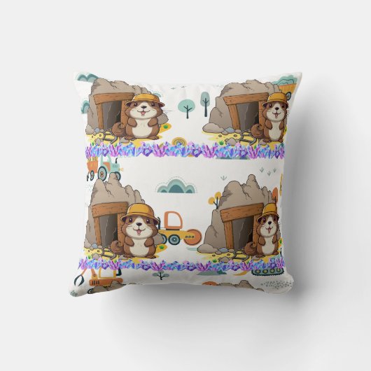 Coussin Cute Kawaii Miner Animal Gopher Moderne Imprimer (Verso)
