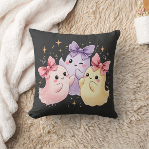 Coussin Cute Kawaii Pastel Fantômes avec des vaches étince