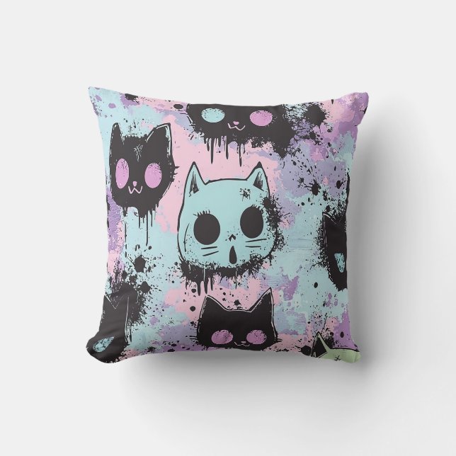 Coussin Cute Kawaii Pastel Goth Chat Déplaisant (Recto)