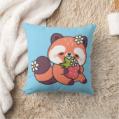 Coussin Cute Kawaii Red Panda with Strawberry (Couverture)