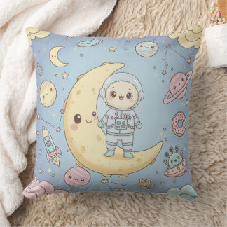 Coussin Cute Kawaii Space - Astronaut and Smiling Moon