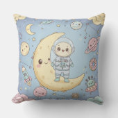Coussin Cute Kawaii Space - Astronaut and Smiling Moon (Recto)