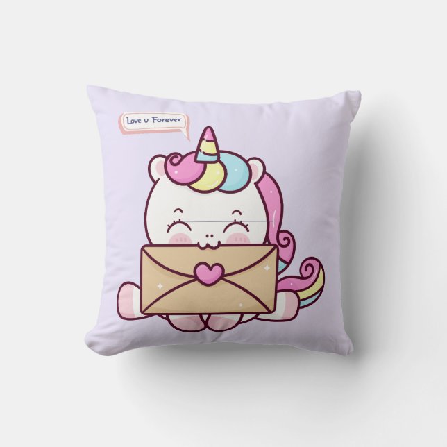 Coussin Cute Kawaii Unicorn Love Illustration (Recto)