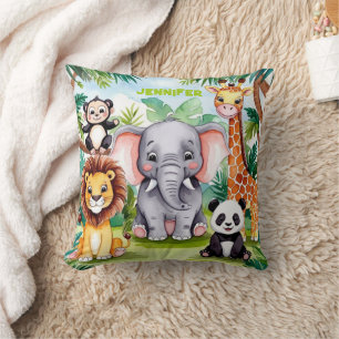 Coussin Cute Kids Safari Jungle Animaux Nom Personnalisé