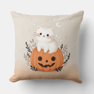 Coussin Cute Kitten Assis Sur Citrouille Moderne Halloween