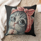 Coussin Cute Kitten Bow Cross Stitch Throw Pillow (Couverture)