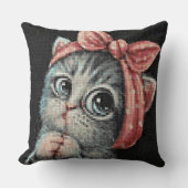 Coussin Cute Kitten Bow Cross Stitch Throw Pillow (Recto)