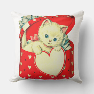 Coussin Cute Kitten Coeur Vintage Chat Retro Kitty
