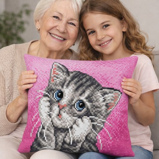 Coussin Cute Kitten Cross Stitch Throw Pillow