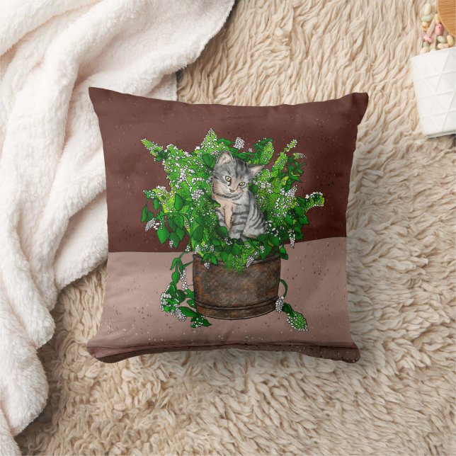 Coussin Cute Kitten en Catnip Antique Pot (Couverture)