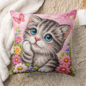 Coussin Cute Kitten Floral Cross Stitch Throw Pillow (Couverture)