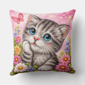 Coussin Cute Kitten Floral Cross Stitch Throw Pillow (Verso)