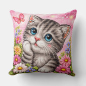 Coussin Cute Kitten Floral Cross Stitch Throw Pillow (Recto)