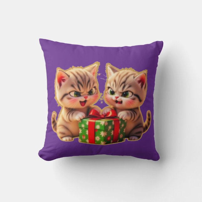 Coussin **Cute Kittens Fighting Over a Gift – Funny Christ (Recto)