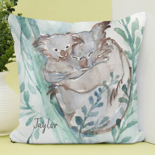 Coussin Cute Koala & Baby Watercolor Ajouter un nom Nurser
