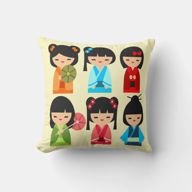Coussin Cute Kokeshi poupées japonaises (Recto)