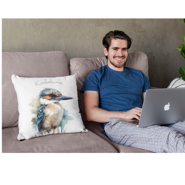 Coussin Cute Kookaburra sur une branche, personnalisé (Créateur téléchargé)