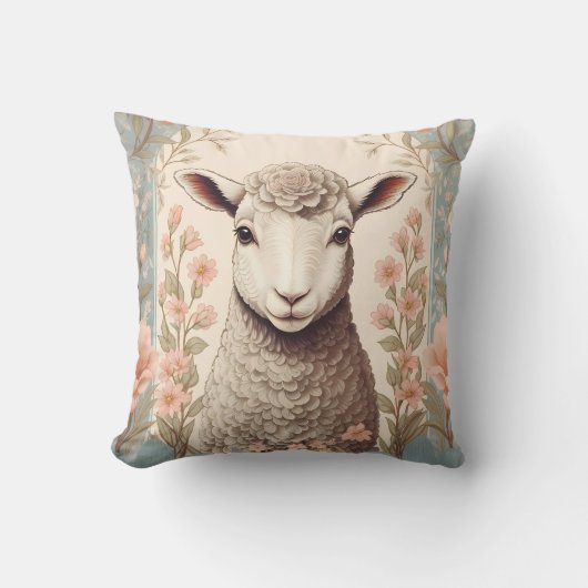 Coussin Cute Lamb Delicate Pastel Floral (Recto)