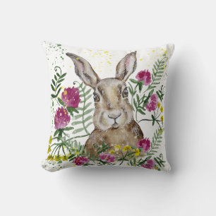 Coussin Cute lapin en fleurs d'aquarelle