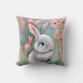 Coussin Cute Lapin Lapin Pastel Aquarelle Fleurs de printe (Recto)
