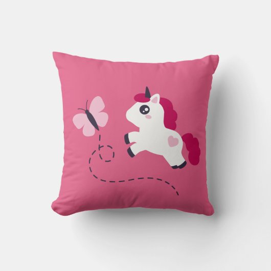 Coussin Cute licorne blanche avec un papillon (Recto)