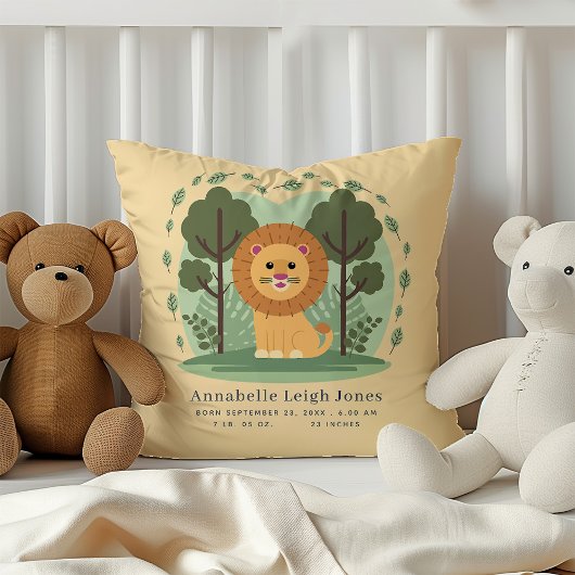 Coussin Cute Lion Birth Statistiques Nom du bébé Nursery