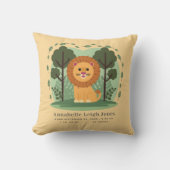 Coussin Cute Lion Birth Statistiques Nom du bébé Nursery (Recto)
