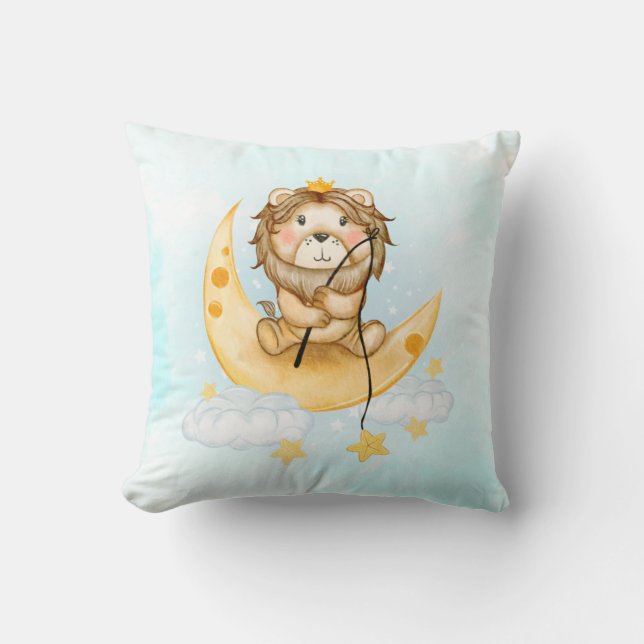 Coussin Cute Lion Pêche sur l'aquarelle de la lune (Recto)