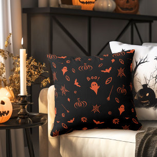 Coussin Cute Little Ghost Halloween noir et orange
