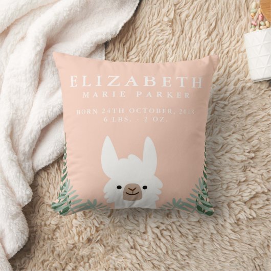 Coussin Cute Llama Faire-part de naissance Nursery Coussi (Couverture)