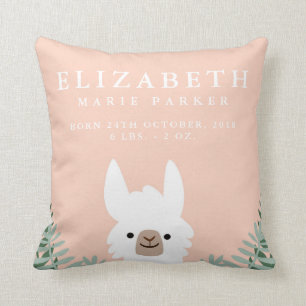 Coussin Cute Llama Faire-part de naissance Statistiques Nu
