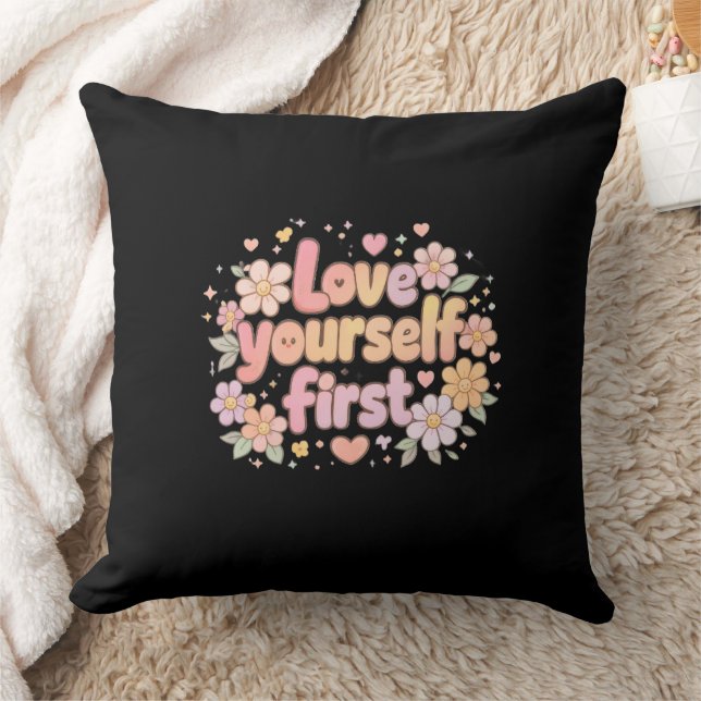 Coussin Cute Love Yourself Floral Quote Design | Gift Bag (Couverture)