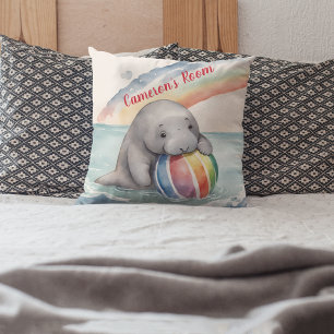 Coussin Cute Manatee Rainbow Personnalisé