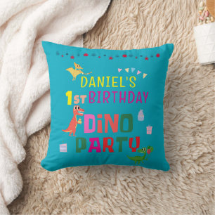 Coussin Cute Modern Dino Dinosaur fête d'anniversaire pour