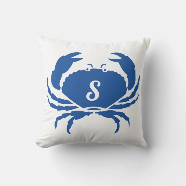 Coussin Cute moderne Crabe bleu marine Monogramme (Recto)
