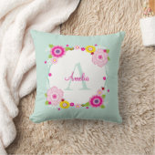 Coussin CUTE MONOGRAM fleurs de jardin à la menthe rose fl (Couverture)