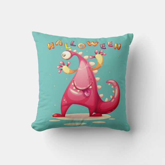 Coussin Cute Monster Dino Halloween coloré (Recto)
