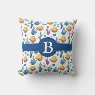 Coussin Cute Nautique Tropical Poisson Mer Océan Monogramm