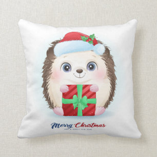 Coussin Cute Noël Aquarelle Hérisson Pépinière