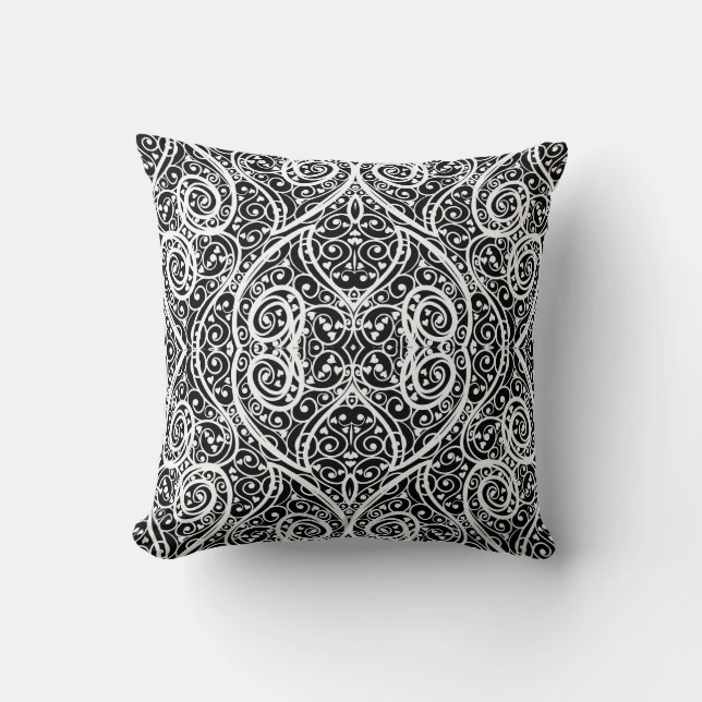 Coussin Cute noir blanc coeurs amour design arrière - plan (Recto)