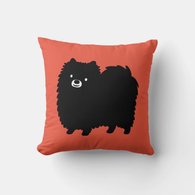Coussin Cute Noir Poméranien Adorable Fluffy Chien (Recto)