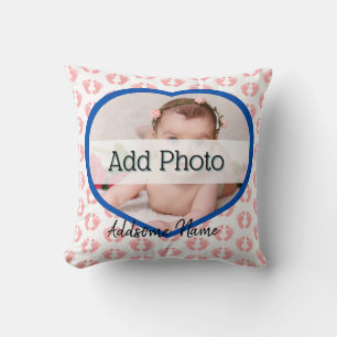 Coussin Cute Nursery Pink Heart Baby Photo empreinte pied