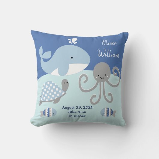 Coussin Cute "Ocean Life Blue & Grey Whale" Keepsaké (Recto)