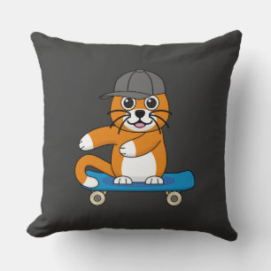 Coussin Cute Orange Chat sur Skateboard Cartoon
