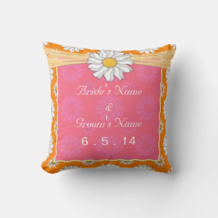 Coussin Cute orange rose et blanc Mariage de marguerite fl