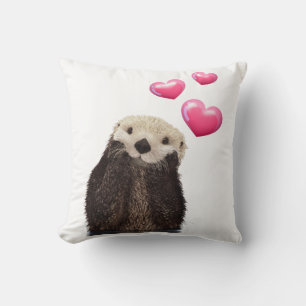Coussin Cute Otter avec Love Hearts